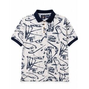 Salty Dog Golf Polo Shirt Men's L White Blue Graphic Print Short Sleeve